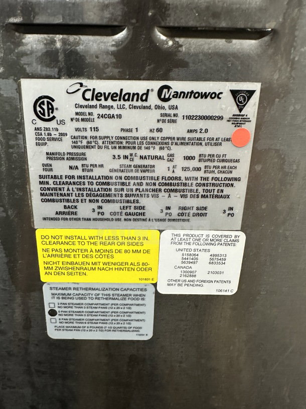 Cleveland Range Gemini Series stainless steel dual compartment convection steamer, model 24CGA10, natural gas, on legs.