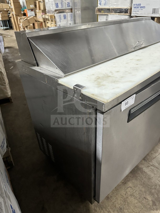 Maxx Cold MXCR60SHC 2-door stainless steel sandwich prep table on casters, with poly coated rack, SN: 8235997, 115V, 1 phase.