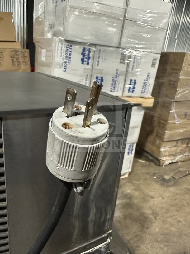 Manitowoc SY0304A ice machine plug and cord. Stainless steel finish, 115V, single phase, model SN 110077763.