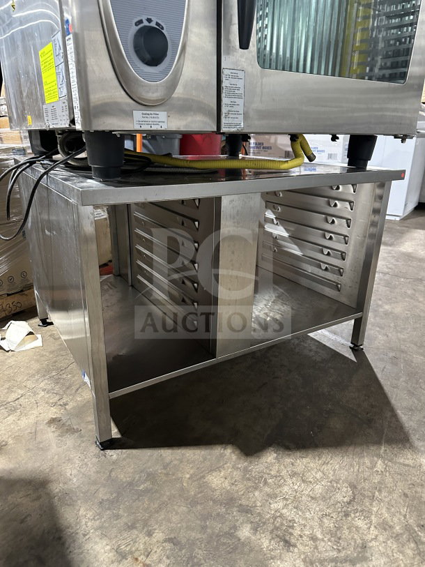 Rational SelfCooking Center SCC 62G double stacked combi oven, stainless steel, natural gas, wired racks, blue gas hose.