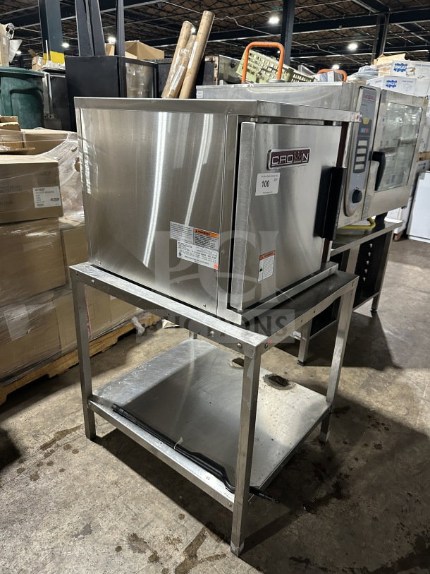 Crown SX-5 stainless steel countertop electric convection steamer, 208V, 1/3 phase, working condition, mounted on stand.