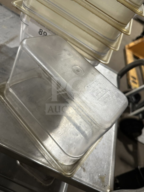 Cambro Commercial Polycarbonate Translucent Food Pan, full-size, stackable, durable, ideal for kitchen use.