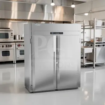 Victory FISA-2D-S1 commercial roll-in freezer, 68", 71 cu. ft., two solid stainless steel doors, excellent condition.