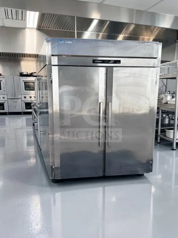 Victory FISA-2D-S1 roll-in freezer, 68", stainless steel, 71 Cu. Ft., two solid doors, excellent condition, fully tested.