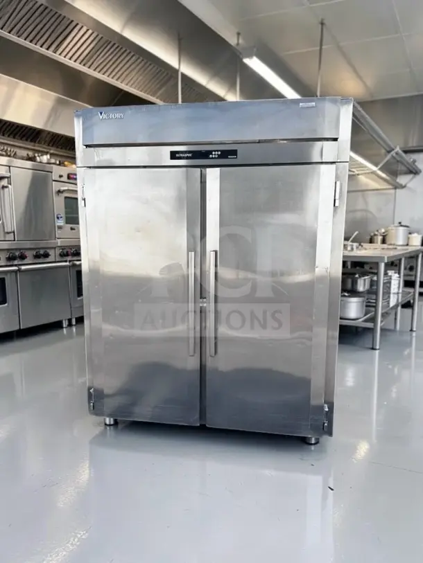 Victory FISA-2D-S1 68" commercial roll-in freezer, 71 cu. ft., stainless steel, two solid doors, excellent condition. Fully tested.