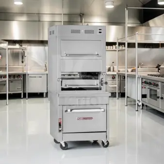 Southbend P32A-171 32" gas infrared broiler with warming oven and convection base. Tested, operational, Middleby brand.