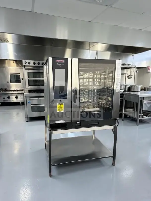Rational iCombi Pro 10-Full Size Electric Combi Oven in immaculate condition, with mobile oven rack and stainless steel stand.