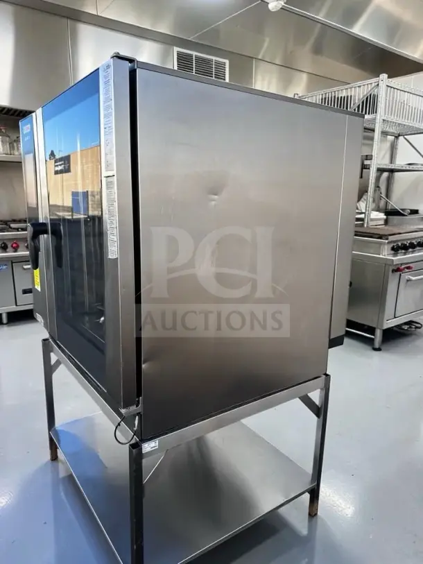 Rational iCombi Pro 10-Full Size Electric combi oven in immaculate condition, mobile rack, stainless steel stand, tested, 208/240V.