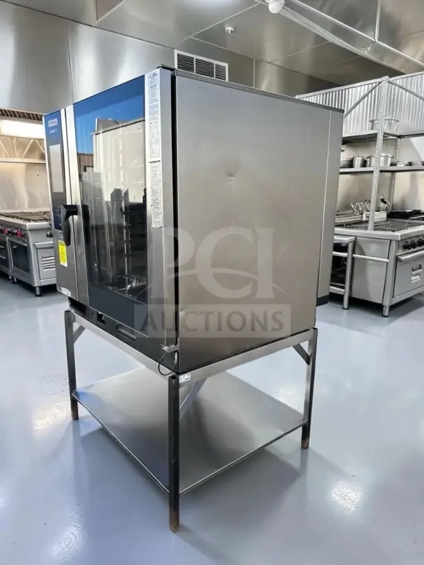 Rational iCombi Pro 10-Full Size Electric combi oven, 10 pan capacity, on stainless steel stand, in immaculate condition.