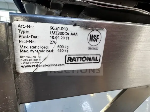 Rational iCombi Pro 10-Full Size Electric oven tag, shows model, maximum load, and NSF certification.