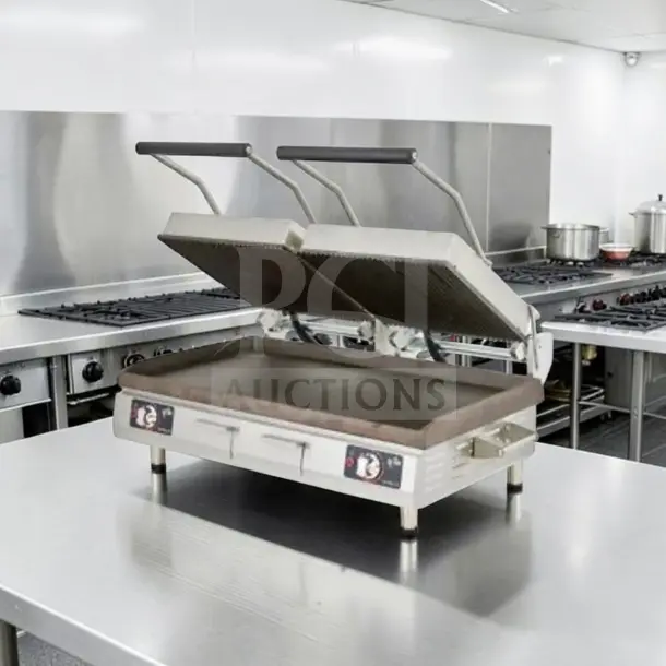 Star PSC28IEGT Pro-Max 2.0 Double Panini Grill, cast-iron platens, electronic controls, excellent condition.