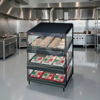 Hatco GRSDS-24T Glo-Ray® 24" triple-shelf open heated merchandiser, infrared heat, NSF listed, fully tested, excellent condition.