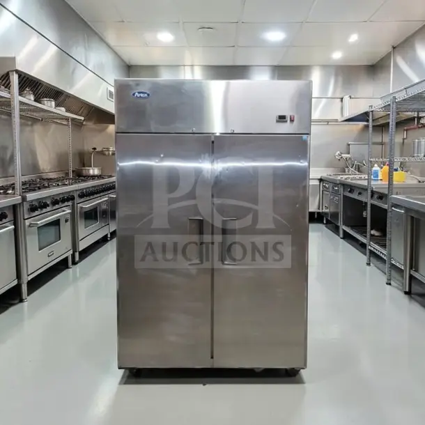 True TM-52 two-door reach-in refrigerator, 52 Cu. Ft., stainless steel, excellent condition, NSF listed, 115V.
