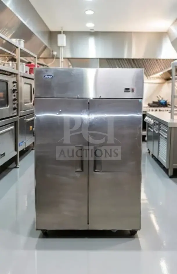 Atosa MBF8002GR two-door reach-in freezer, 44.5 cu. ft., stainless steel, top mounted, 115V, prime condition, fully tested.