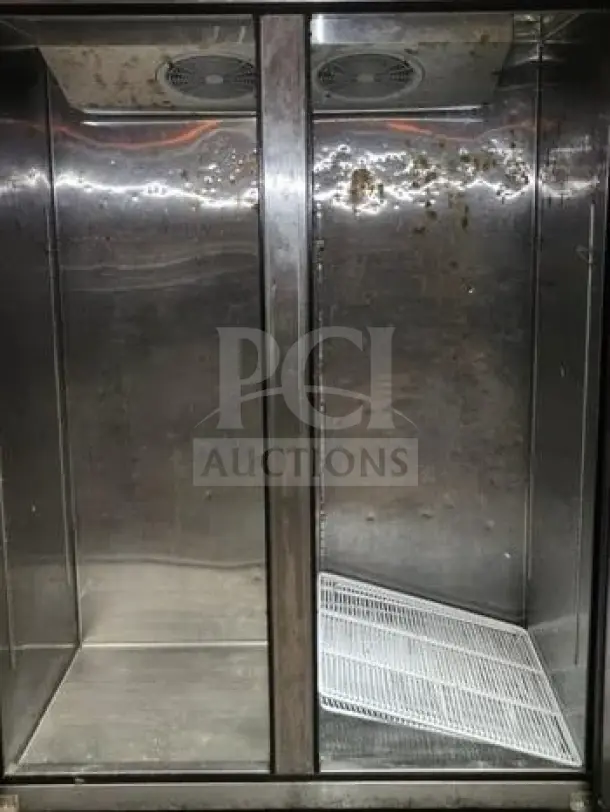 Atosa MBF8002GR two-door reach-in freezer, 44.5 cu. ft., stainless steel interior, fully tested, top-mounted compressor.