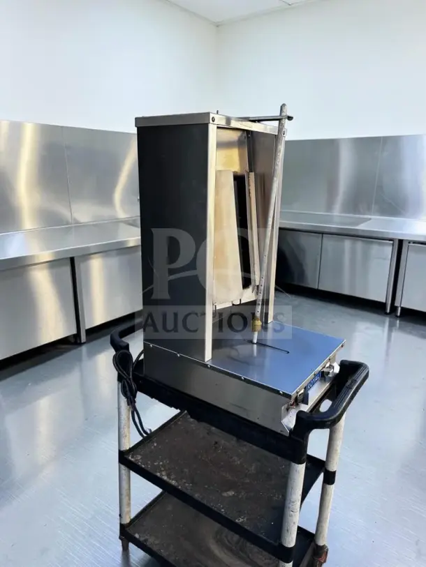 Royal Range RVB-2 commercial two-burner gyro broiler, stainless steel, motorized rotisserie, propane gas, NSF certified.