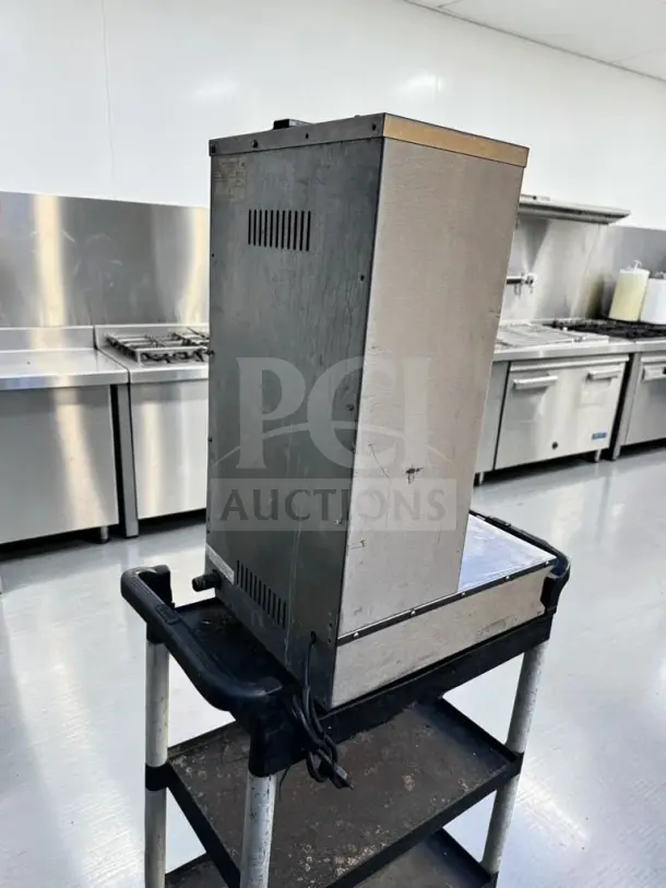 Royal Range RVB-2 Vertical Gyro Broiler, commercial two-burner, propane gas, 26,000 BTU, motorized rotisserie, NSF certified.