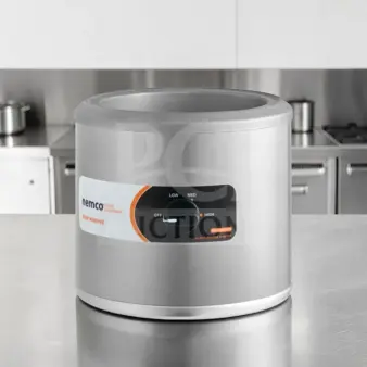 Nemco 6100A 7 Qt. stainless steel countertop food/soup warmer in brand new condition, 120V, 550W, NSF & ETL listed.