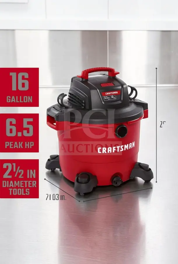 Craftsman CMXEVBE17595 16-gal wet/dry shop vac; 6.5 peak HP, heavy-duty, portable. Fully tested, operational, excellent condition.