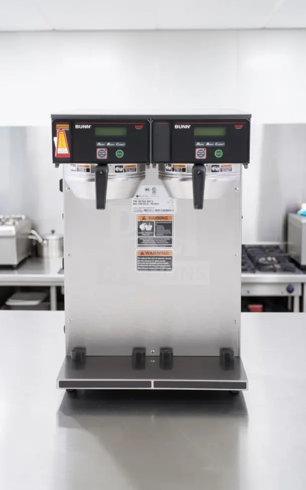 Bunn-O-Matic AXIOM Twin-APS Coffee Brewer, Model 38700.0013, superior condition, digital controls, tested operational.