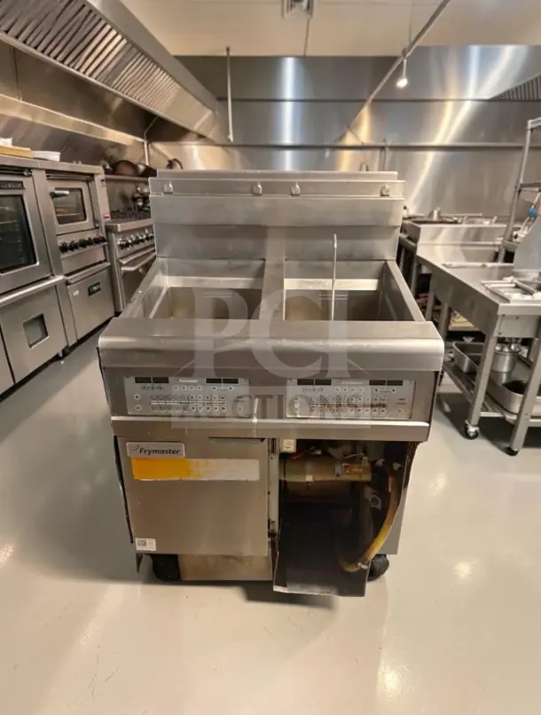Frymaster FPGL230CA 2-vat gas fryer in immaculate condition, 60 lb capacity, ENERGY STAR-rated, fully tested operational.