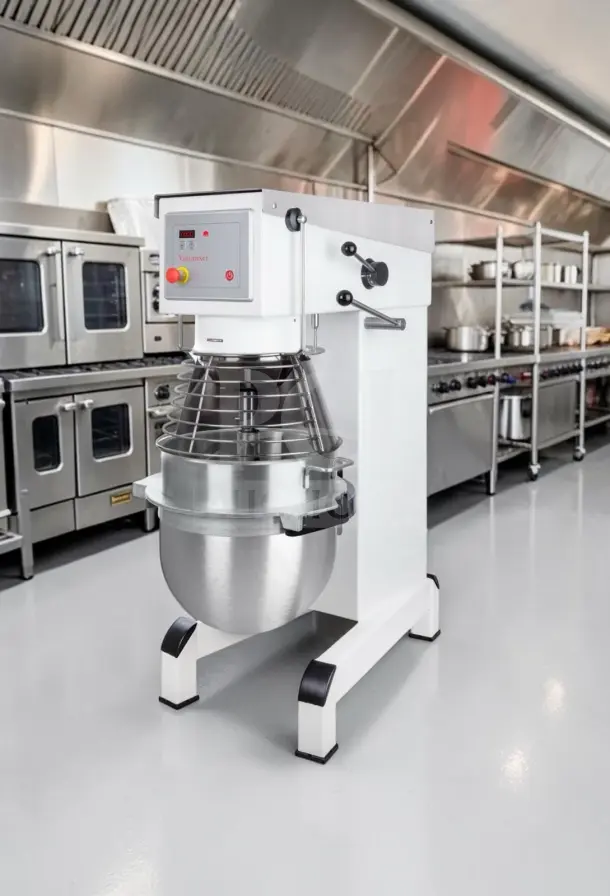 Superior condition Varimixer W60, 60 qt industrial mixer, 220V, heavy-duty floor model; fully tested and operational.