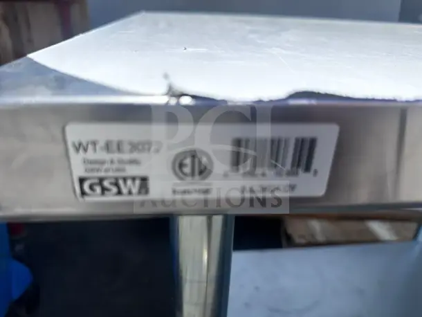 Brand new GSW WT-EE3072 stainless steel work table, 72"x30", with galvanized undershelf. ETL certified, 6-leg design, scratch & dent condition.