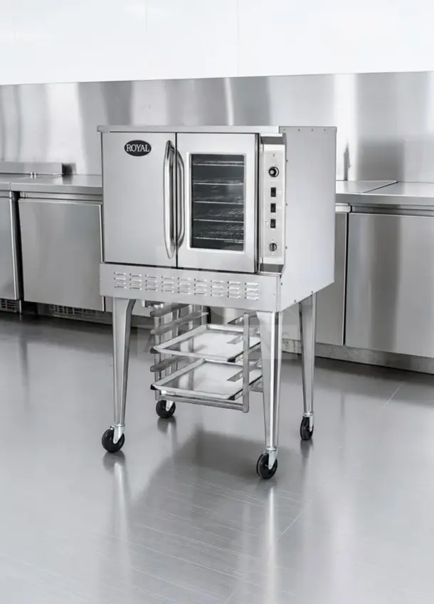 Royal Range RCOS-1 single full-size convection oven, 70,000 BTU, natural gas, 120V, UL/NSF listed, excellent condition.