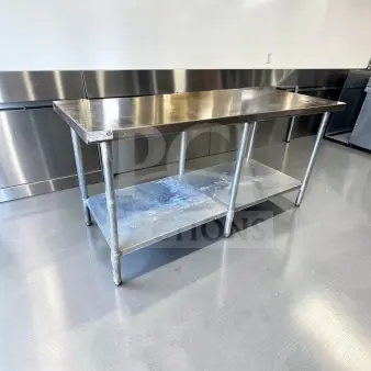 Atlanta Culinary 72" stainless steel work table with adjustable undershelf, galvanized legs, ETL sanitation, NSF compliant.