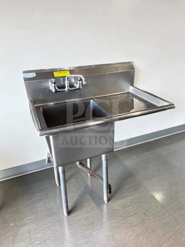 Green World by Turbo Air TSA-1-12-R1 39" commercial one-compartment sink with 18" × 18" × 12" bowl and 18" right drainboard. Faucet included. NSF certified.