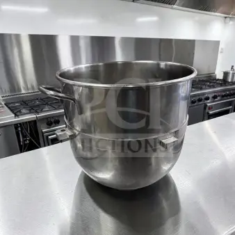 Hobart 30 Qt. stainless steel mixer bowl in high-grade condition, commercial-quality replacement accessory for restaurant use.