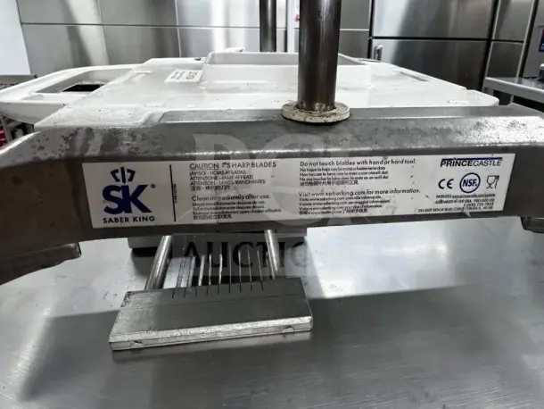 Prince Castle Saber King 980-000-00 manual slicer, NSF certified, excellent condition, ready for commercial use, safety labels visible.