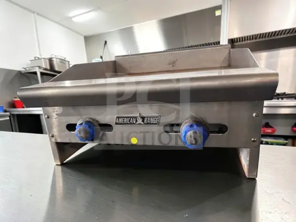 American Range ARSMG-24 gas griddle, 24" countertop, 1" steel plate, natural gas, ETL listed, outstanding condition.