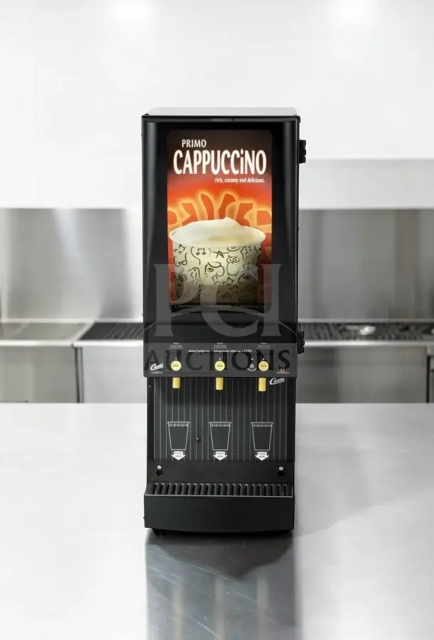 Wilbur Curtis PC-3D-10-01 3 Station Cappuccino Machine, pristine condition, 3 hoppers, 120V, tested and operational.