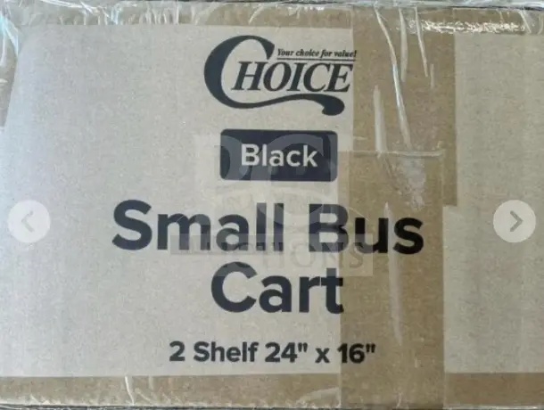 Brand new Choice Small Bus Cart, black, 2-shelf, 24" x 16", Model BUS-S-CART-0770, heavy-duty commercial utility cart.