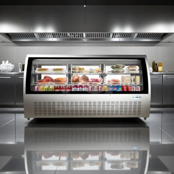 KoolMore RD32C-SS refrigerated deli display case, 82", stainless steel, curved glass, 32 cu. ft., ETL listed, brand new.