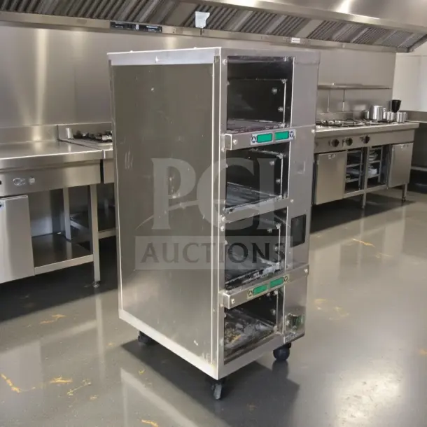 Prince Castle PHB41F1-PLK01 4x1 heated food holding bin, 4-level. Stainless steel, tested, UL/NSF listed, 120V.