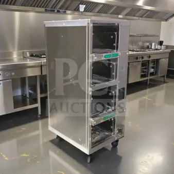Prince Castle PHB41F1-PLK01 4x1 heated food holding bin, 4-level. Stainless steel, tested, UL/NSF listed, 120V.