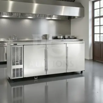 Perlick BBS84-SS-L-STK 84" stainless steel back bar refrigerator, 3 solid doors, 24.8 cu. ft., NSF/cULus listed, excellent condition.