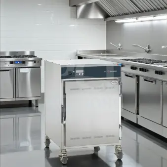 Alto-Shaam 750-S mobile holding cabinet in stainless steel, holds 10 full-size pans, UL listed, fully tested, in excellent condition.