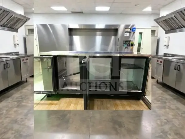 Everest EBB90G commercial back bar refrigerator, 89 1/4", black, with 3 swinging glass doors. Fully tested & operational. ETL/NSF listed.