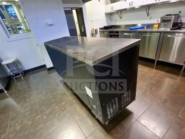 Everest EBB90G commercial black back bar refrigerator with 3 glass doors, elite condition, 89 1/4", fully tested, ETL/NSF listed.