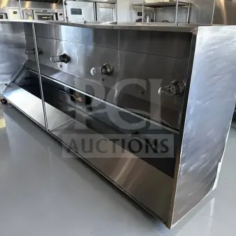 EconAir 12 ft stainless steel restaurant exhaust hood in outstanding condition, model 4824 EX-1, fully inspected.