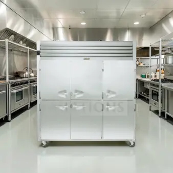 Traulsen G30001 three-section reach-in refrigerator, 76", six half solid doors, 69.1 Cu. Ft., prime condition, NSF & cETLus listed.