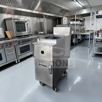 Imperial 40 lb stainless steel gas floor fryer in superior condition, fully tested and operational, model IMP-L-FRYR-1331.