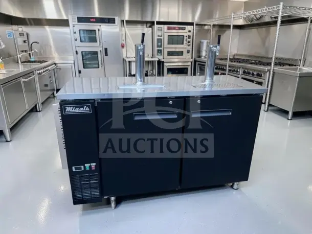 Migali C-DD60-2-HC beer dispenser, 60", two doors, two taps, commercial kegerator, 115V, excellent condition, tested.