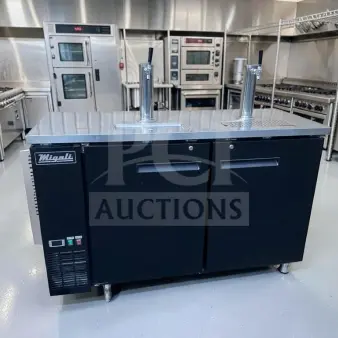 Migali C-DD60-2-HC beer dispenser, 60", two doors, two taps, commercial kegerator, 115V, excellent condition, tested.