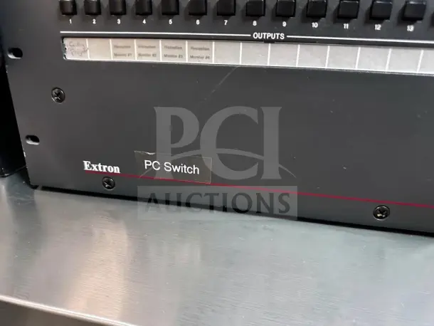 Extron CrossPoint Plus 1616 HVA matrix switcher, 16x16 RGBHV & stereo audio, 425 MHz, tested, “PC Switch” label visible.