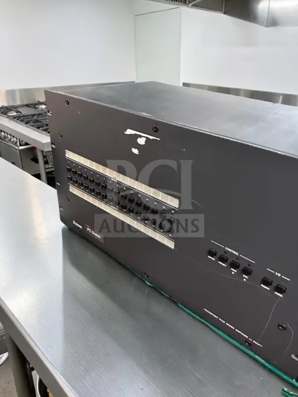 Extron CrossPoint Plus 1616 HVA, 16x16 RGBHV matrix switcher, 425 MHz, tested, operational, minor surface wear, control panel visible.