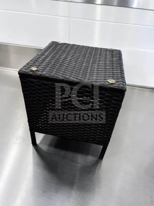 Unbranded 18-Inch Black Woven Wicker Cube Side Table, square, patio-ready, excellent condition, inspected.